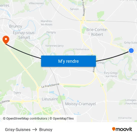 Grisy-Suisnes to Brunoy map