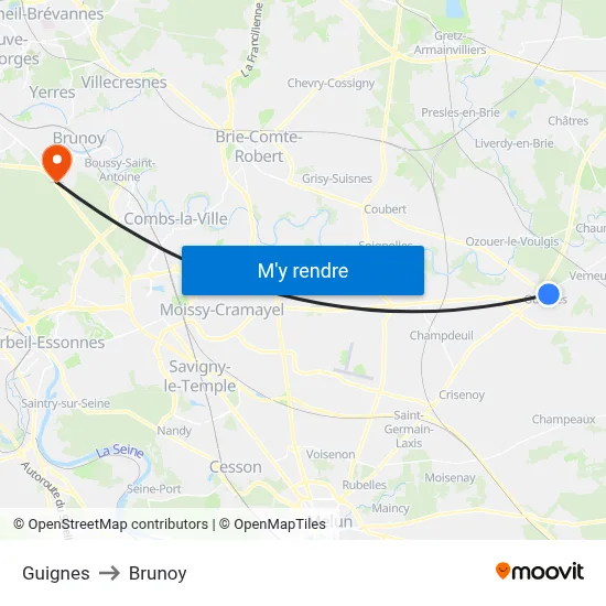 Guignes to Brunoy map