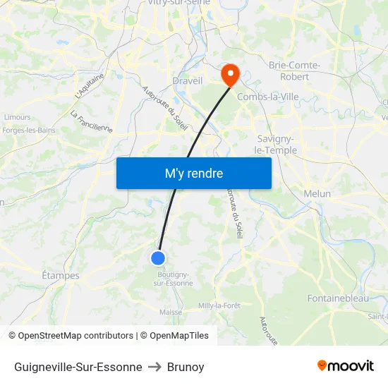 Guigneville-Sur-Essonne to Brunoy map