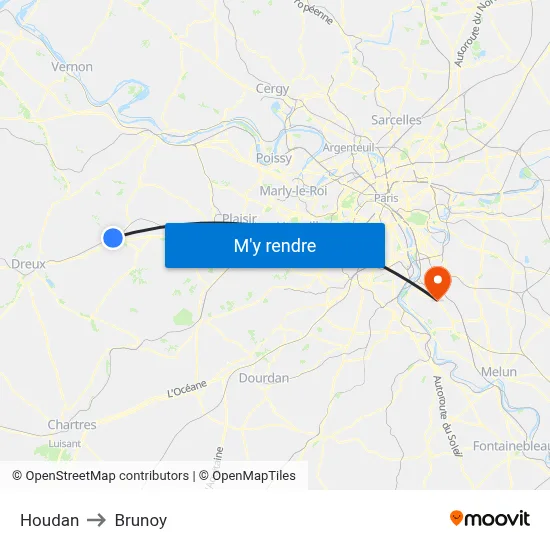 Houdan to Brunoy map