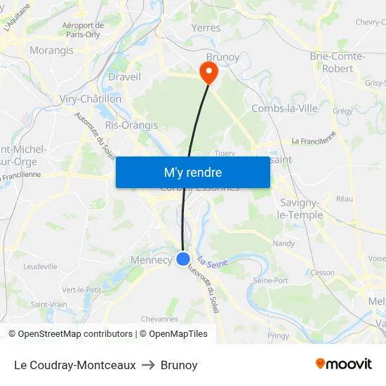 Le Coudray-Montceaux to Brunoy map