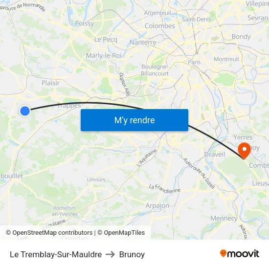 Le Tremblay-Sur-Mauldre to Brunoy map