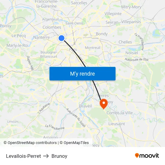 Levallois-Perret to Brunoy map