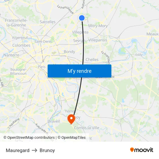 Mauregard to Brunoy map