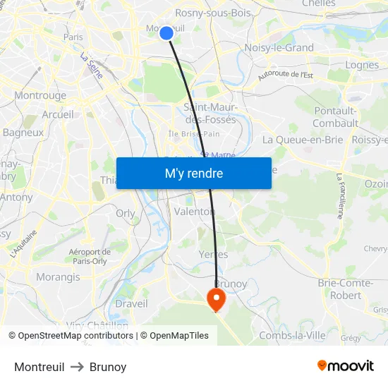 Montreuil to Brunoy map
