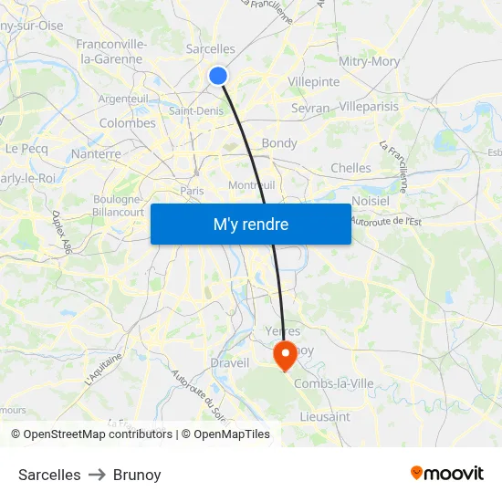 Sarcelles to Brunoy map