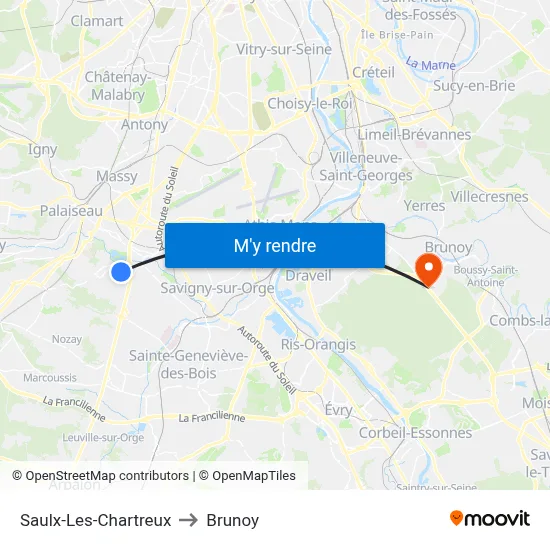 Saulx-Les-Chartreux to Brunoy map