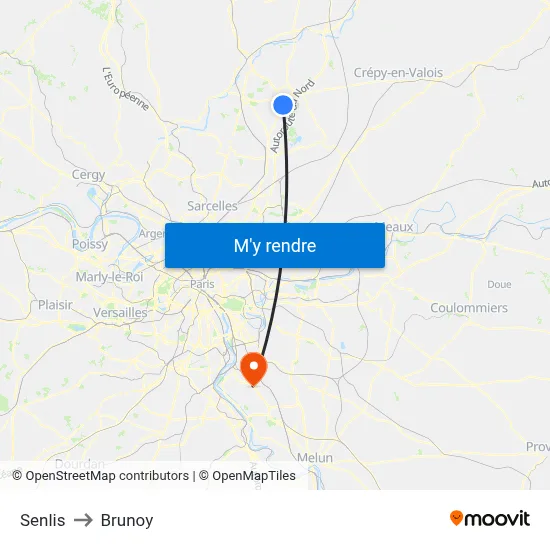 Senlis to Brunoy map