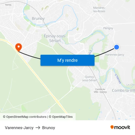 Varennes-Jarcy to Brunoy map