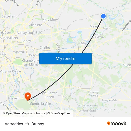 Varreddes to Brunoy map