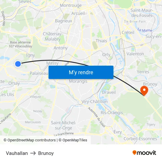 Vauhallan to Brunoy map