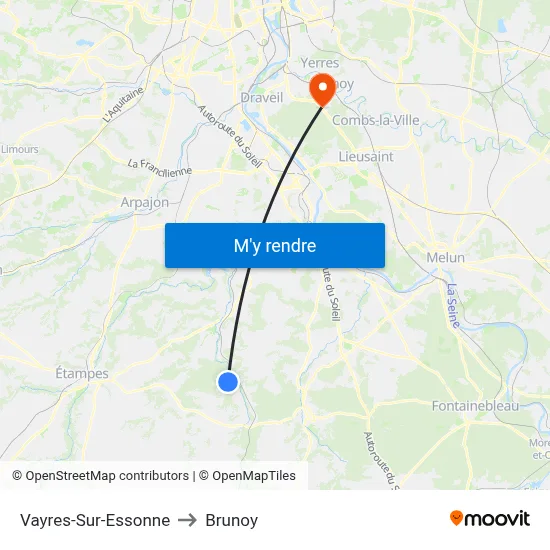 Vayres-Sur-Essonne to Brunoy map