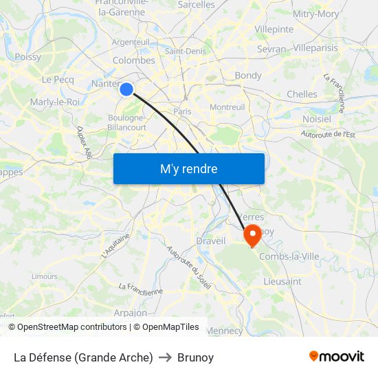 La Défense (Grande Arche) to Brunoy map