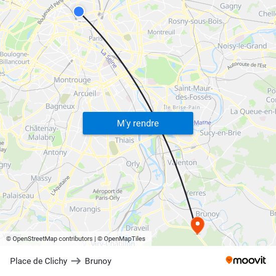 Place de Clichy to Brunoy map