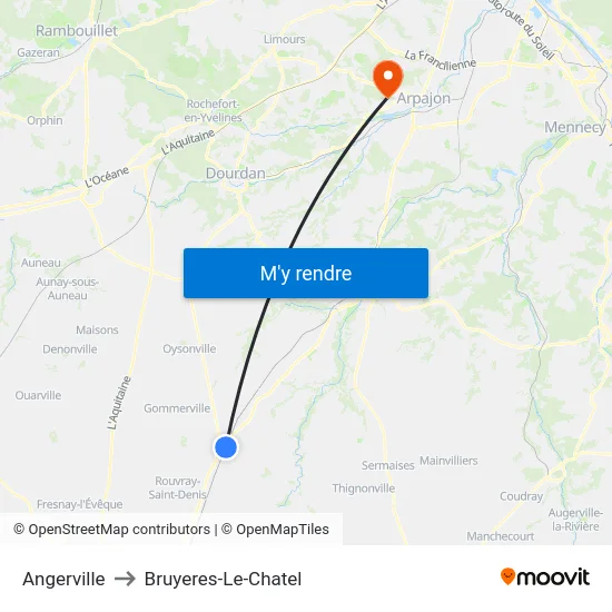 Angerville to Bruyeres-Le-Chatel map