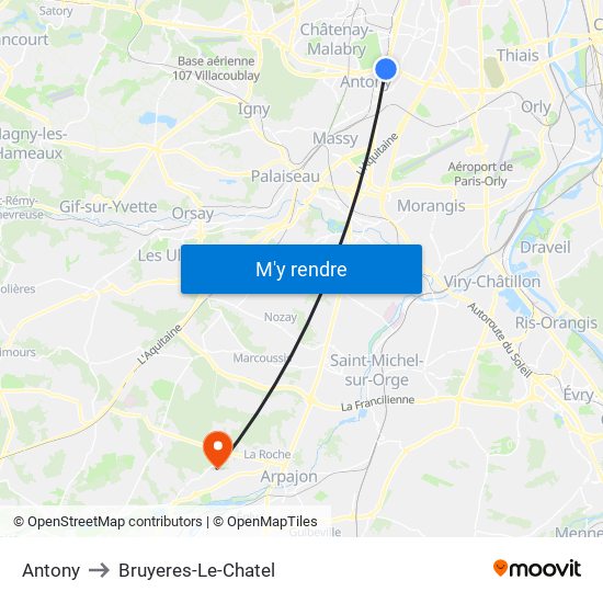 Antony to Bruyeres-Le-Chatel map