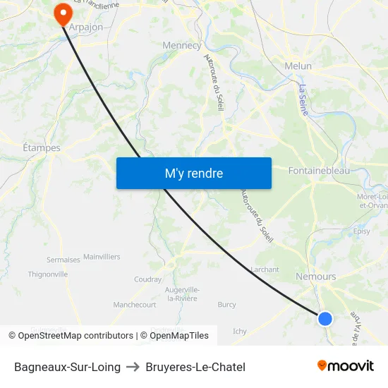Bagneaux-Sur-Loing to Bruyeres-Le-Chatel map