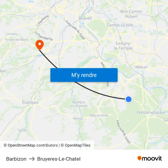 Barbizon to Bruyeres-Le-Chatel map