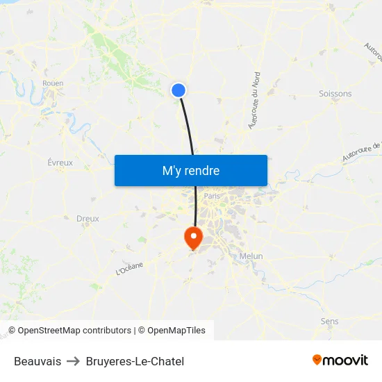 Beauvais to Bruyeres-Le-Chatel map