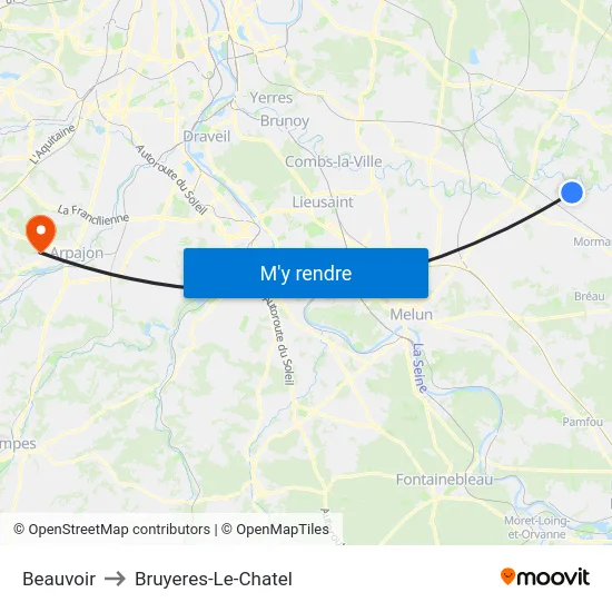 Beauvoir to Bruyeres-Le-Chatel map