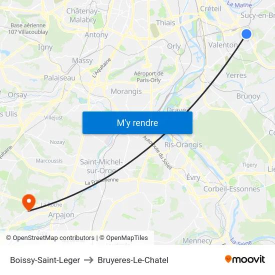 Boissy-Saint-Leger to Bruyeres-Le-Chatel map