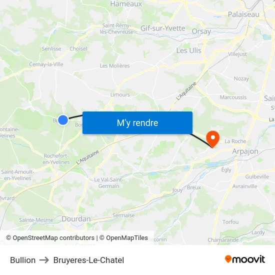 Bullion to Bruyeres-Le-Chatel map
