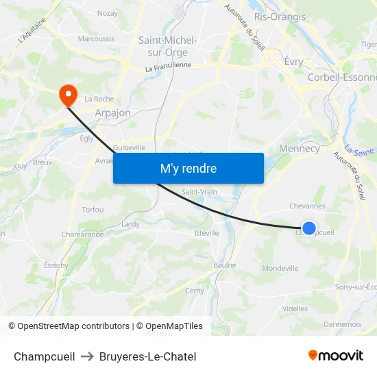 Champcueil to Bruyeres-Le-Chatel map