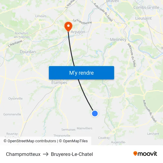 Champmotteux to Bruyeres-Le-Chatel map