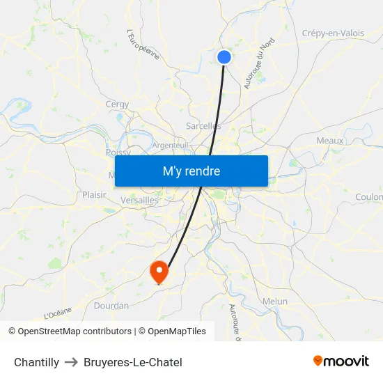 Chantilly to Bruyeres-Le-Chatel map