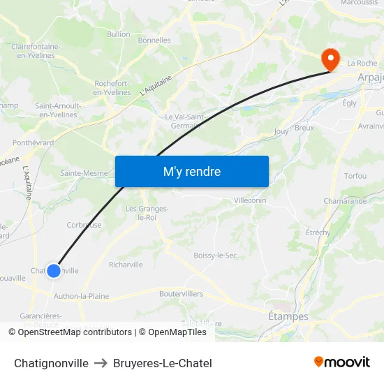 Chatignonville to Bruyeres-Le-Chatel map