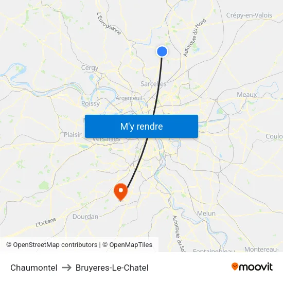 Chaumontel to Bruyeres-Le-Chatel map