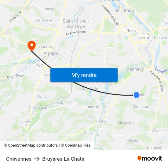 Chevannes to Bruyeres-Le-Chatel map