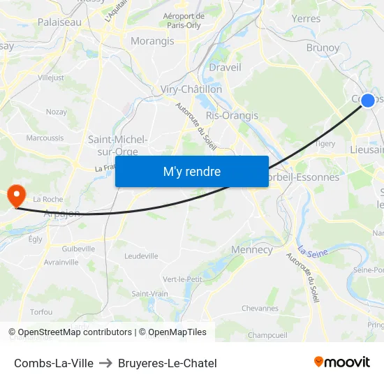 Combs-La-Ville to Bruyeres-Le-Chatel map