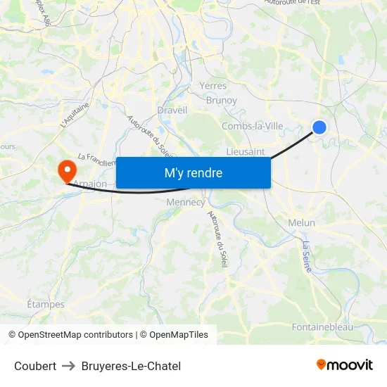 Coubert to Bruyeres-Le-Chatel map