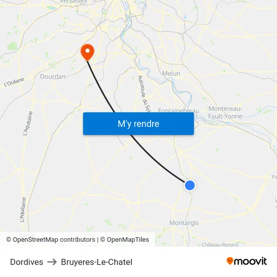 Dordives to Bruyeres-Le-Chatel map
