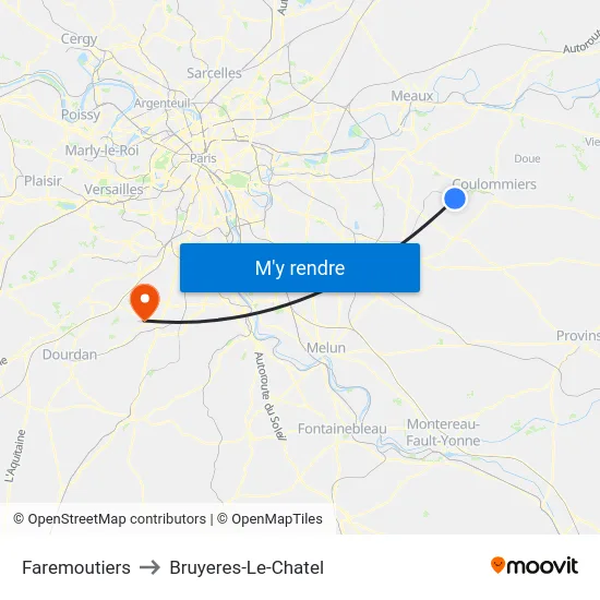 Faremoutiers to Bruyeres-Le-Chatel map