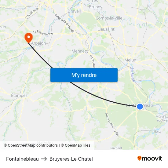 Fontainebleau to Bruyeres-Le-Chatel map
