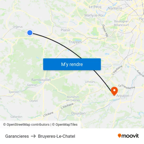 Garancieres to Bruyeres-Le-Chatel map