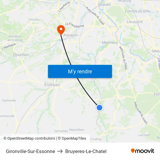 Gironville-Sur-Essonne to Bruyeres-Le-Chatel map