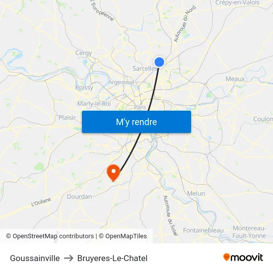 Goussainville to Bruyeres-Le-Chatel map