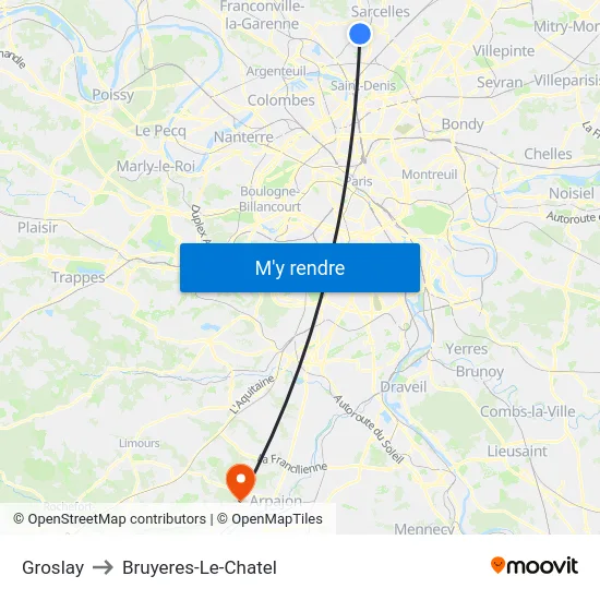 Groslay to Bruyeres-Le-Chatel map