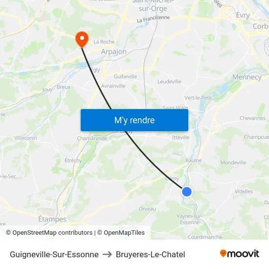 Guigneville-Sur-Essonne to Bruyeres-Le-Chatel map