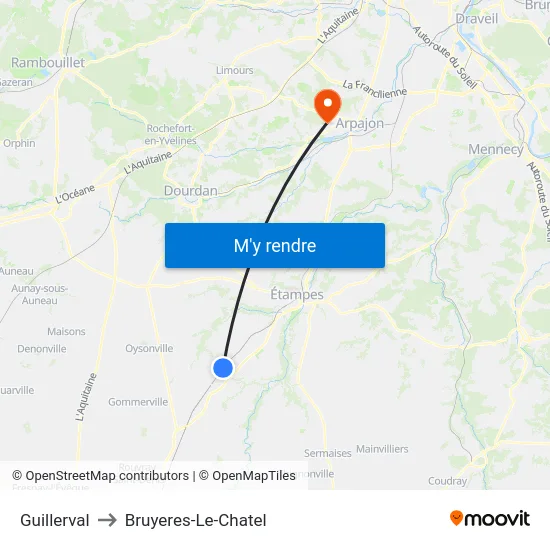 Guillerval to Bruyeres-Le-Chatel map
