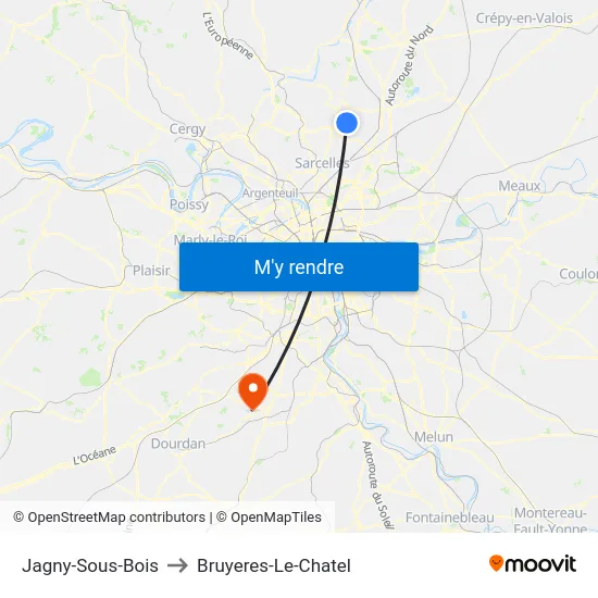 Jagny-Sous-Bois to Bruyeres-Le-Chatel map