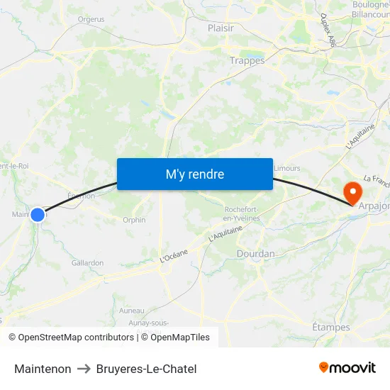 Maintenon to Bruyeres-Le-Chatel map