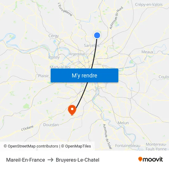 Mareil-En-France to Bruyeres-Le-Chatel map