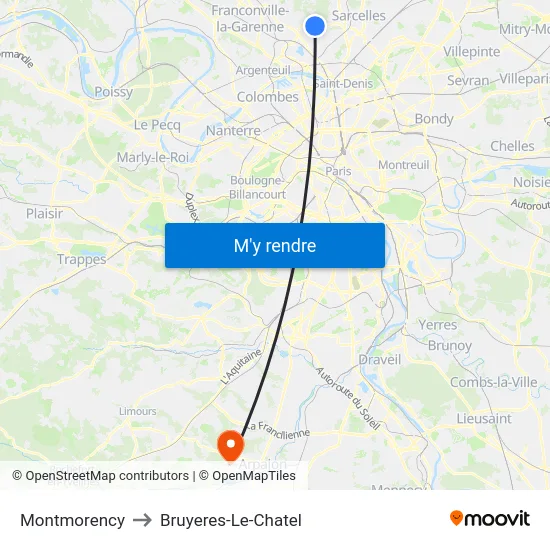 Montmorency to Bruyeres-Le-Chatel map