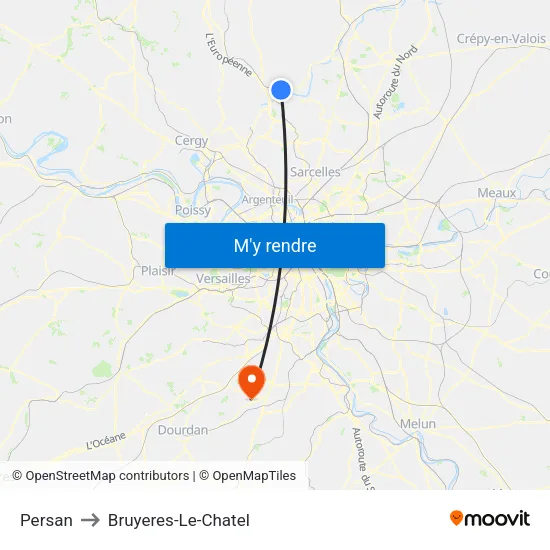 Persan to Bruyeres-Le-Chatel map