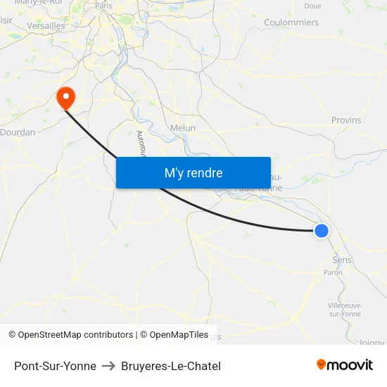 Pont-Sur-Yonne to Bruyeres-Le-Chatel map