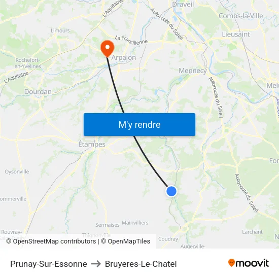 Prunay-Sur-Essonne to Bruyeres-Le-Chatel map
